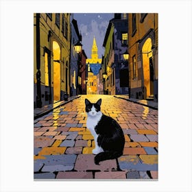 Cat On The Cobblestone Street Canvas Print