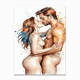 Nude Couple Kissing Canvas Print