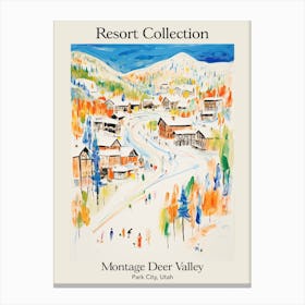 Poster Of Montage Deer Valley   Park City, Utah   Resort Collection Storybook Illustration 4 Canvas Print