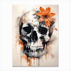 Abstract Skull Orange Flowers Painting (10) Canvas Print
