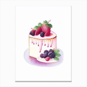 Summer Berry Cake Dessert Retro Minimal Flower Canvas Print