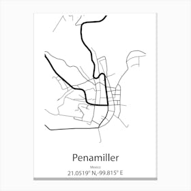 Penamiller,Mexico Minimalist Map Canvas Print