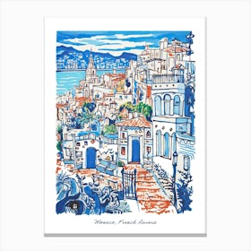 Monaco French Riviera Illustration Line Art Travel Blue Canvas Print