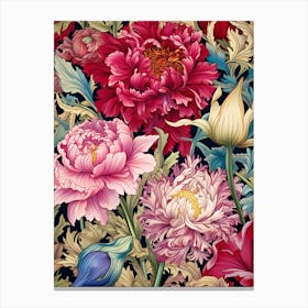 Peonies On A Black Background Canvas Print