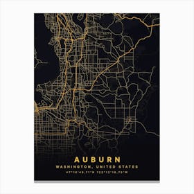 Auburn Alabama USA Black And Gold Map Canvas Print