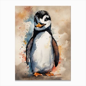 Penguin Watercolor Painting Canvas Print