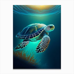 Sea Turtle In Deep Ocean, Sea Turtle Neutral Abstract 2 Canvas Print