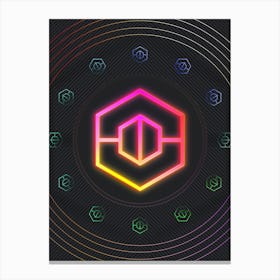 Neon Geometric Glyph in Pink and Yellow Circle Array on Black n.0313 Canvas Print