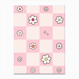 Checkered Daisies Pink Canvas Print