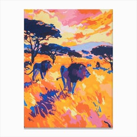 Transvaal Lion Hunting In The Savannah Fauvist Painting 2 Canvas Print