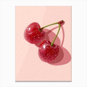 Cherry On A Pink Background Canvas Print