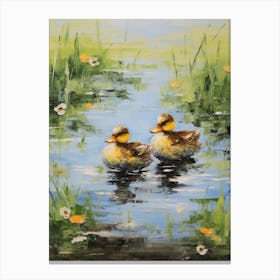 Ducklings Swimming In The River Impressionism 6 Canvas Print