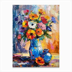 Flowers In A Blue Vase Canvas Print