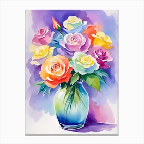 Watercolor Roses In A Vase 3 Canvas Print