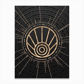 Geometric Glyph Symbol in Gold with Radial Array Lines on Dark Gray n.0209 Canvas Print