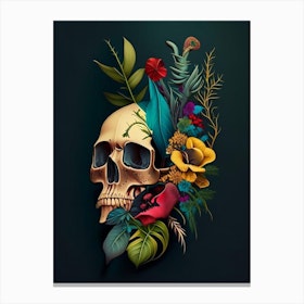 Skull With Tattoo Style Artwork Primary Colours 1 Botanical Canvas Print