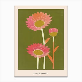 Pink & Green Sunflower 1 Flower Poster Canvas Print