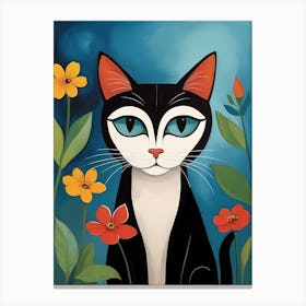 Cute Floral Cat Painting (28) Canvas Print