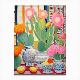 Cactus Painting Maximalist Still Life Opuntia Fragilis Cactus 1 Canvas Print