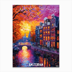 Amsterdam City Skyline, abstract cubism vibrant Poster Canvas Print