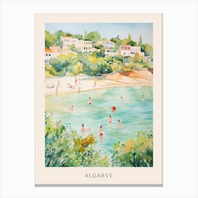 Swimming In Algarve Portugal Watercolour Poster Canvas Print