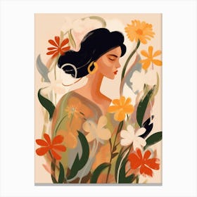 Woman With Autumnal Flowers Flax Flower 3 Canvas Print