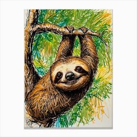 Sloth Hanging In Tree 2 Canvas Print
