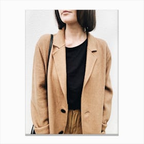 Woman In A Camel Coat Canvas Print