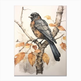 Storybook Animal Watercolour Raven 1 Canvas Print