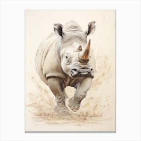 Action Illustration Of Rhinos Running 1 Canvas Print