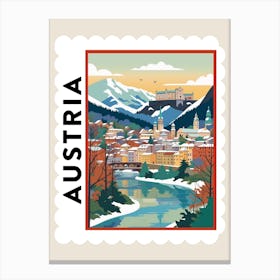 Retro Winter Stamp Poster Salzburg Austria 3 Canvas Print