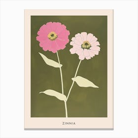 Pink & Green Zinnia 2 Flower Poster Canvas Print