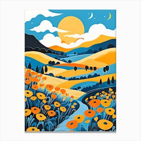 Cartoon Poppy Field Landscape Illustration (21) Canvas Print