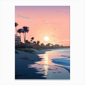 Illustration Of Gulfport Beach Mississippi In Pink Tones 3 Canvas Print