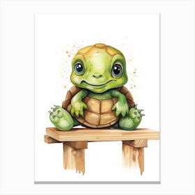 Baby Turtle On A Toy Car, Watercolour Nursery 0 Canvas Print