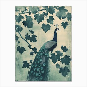 Vintage Peacock & Ivy Cyanotype Inspired Turquoise 1 Canvas Print