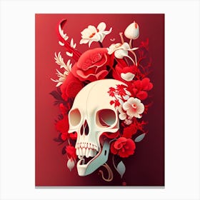 Animal Skull Red Vintage Floral Canvas Print