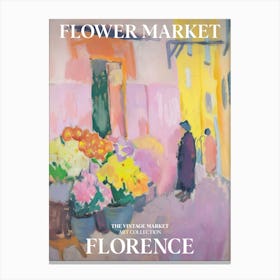 Vintage Flower Market Painting Florence Italy 2 Canvas Print