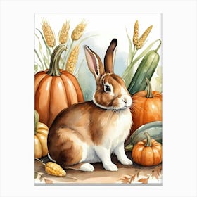 Painting Of A Cute Bunny With A Pumpkins (18) Canvas Print