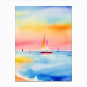 Watercolor Of Sailboats On The Sea 1 Canvas Print