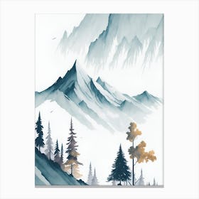 Mountain And Forest In Minimalist Watercolor Vertical Composition 185 Canvas Print