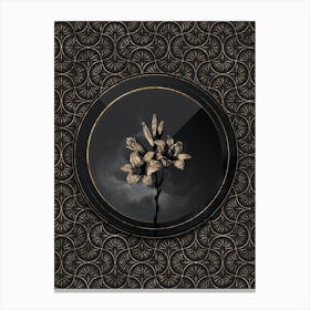 Shadowy Vintage Madonna Lily Botanical in Black and Gold Canvas Print