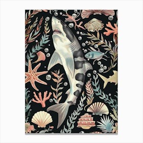 Zebra Shark Seascape Black Background Illustration 1 Canvas Print