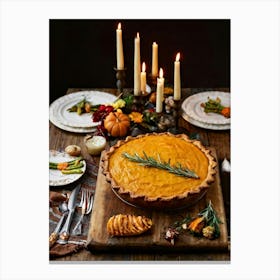 A Thanksgiving Feast Laid Out On A Rustic Wooden Table Is The Centerpiece Of An Epicurean Visual S (4) Canvas Print