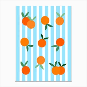 Oranges On A Blue Stripe Background Canvas Print
