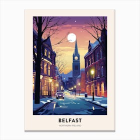 Winter Night  Travel Poster Belfast Northern Ireland 6 Canvas Print