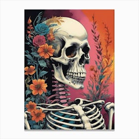 Floral Skeleton In The Style Of Pop Art (18) Canvas Print