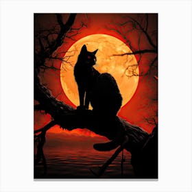 Full Moon Cat Canvas Print