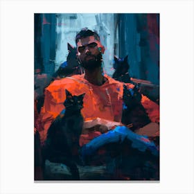 Portrait Of A Man With Cats Canvas Print