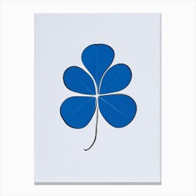 Four Leaf 1 Clover Symbol Blue And White Line Drawing Canvas Print